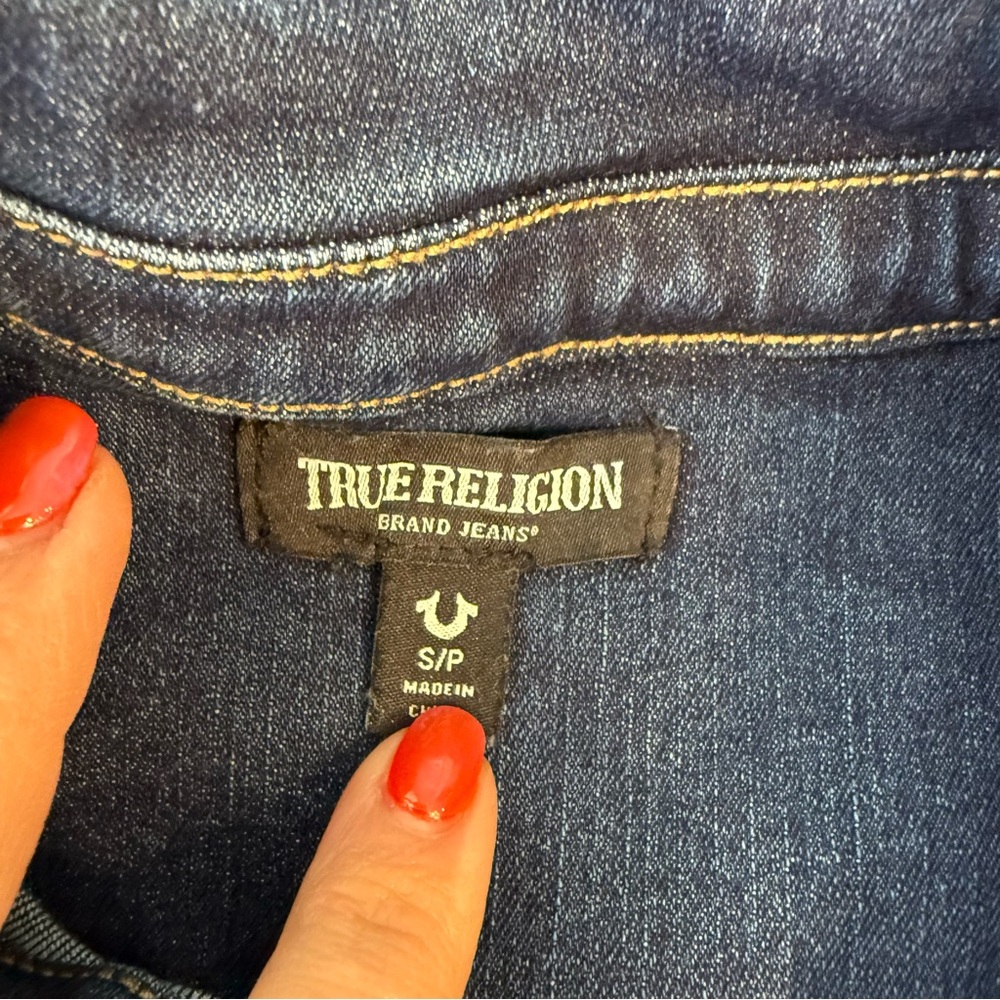 True Religion Dark Blue Denim western belted denim dress mini size small - Picture 2 of 12